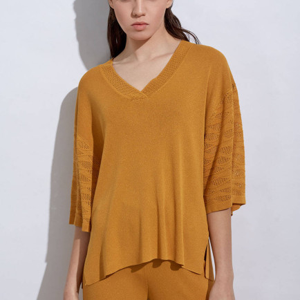 Knitss Örgü Detaylı Oversıze Sarı Triko Üst