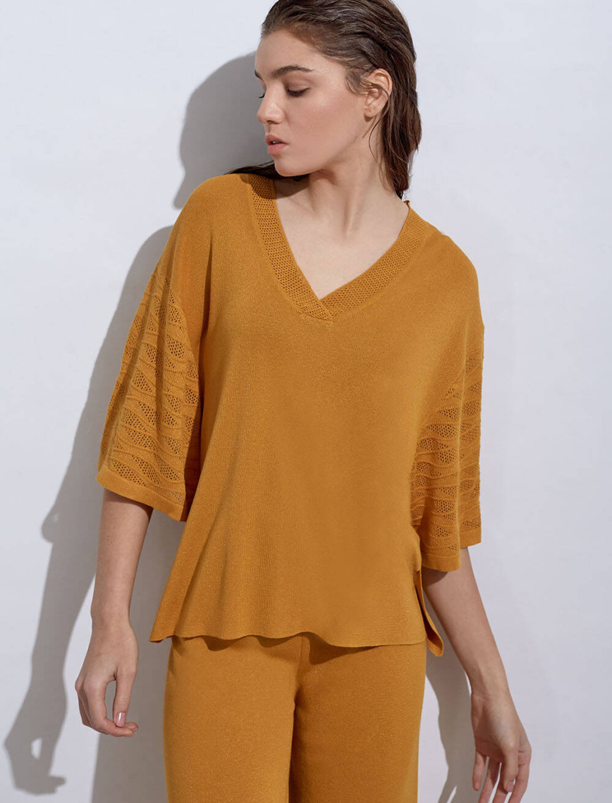 Knitss Örgü Detaylı Oversıze Sarı Triko Üst Knitss Örgü Detaylı Oversıze Sarı Triko Üst