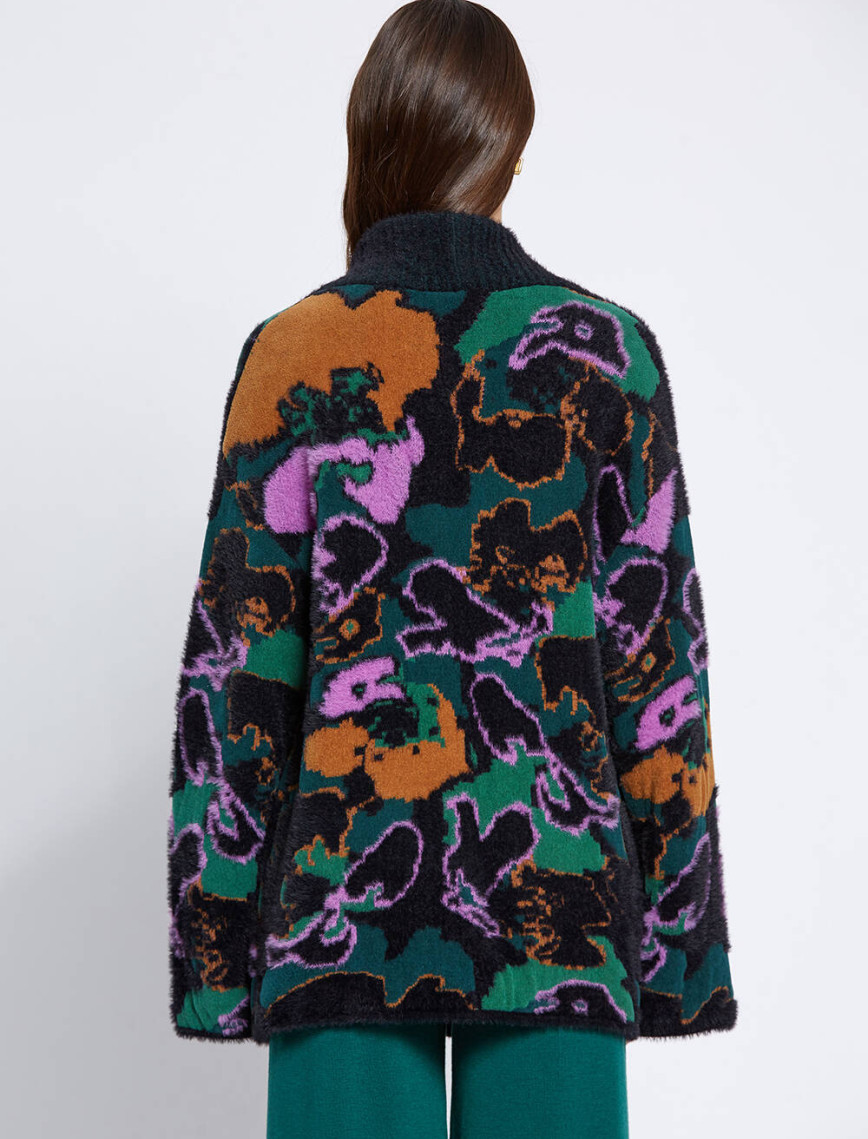 Knitss Manolya Desenli Oversıze Triko Hırka Knitss Manolya Desenli Oversıze Triko Hırka