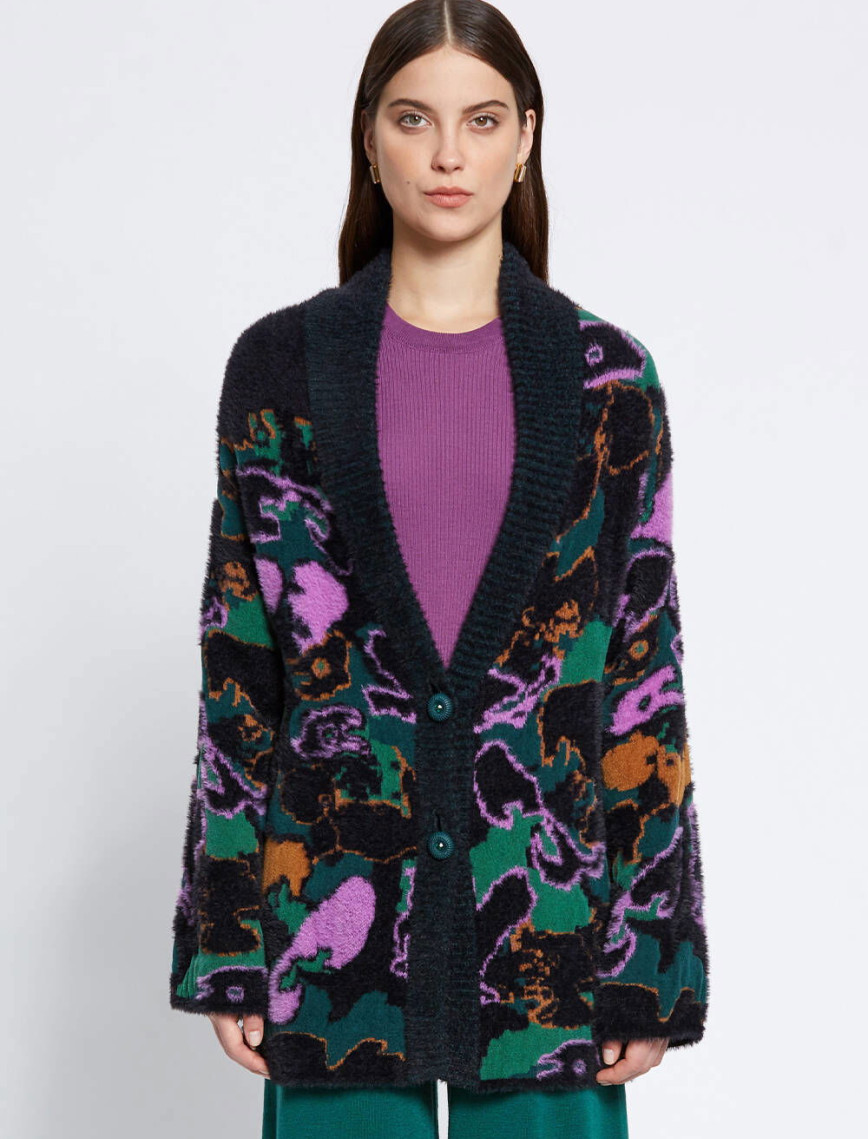 Knitss Manolya Desenli Oversıze Triko Hırka Knitss Manolya Desenli Oversıze Triko Hırka