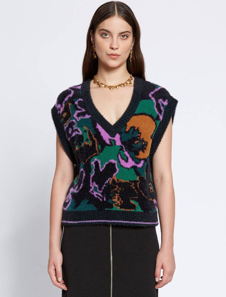 Knitss Manolya Desenli Oversıze Triko Yelek Knitss Manolya Desenli Oversıze Triko Yelek