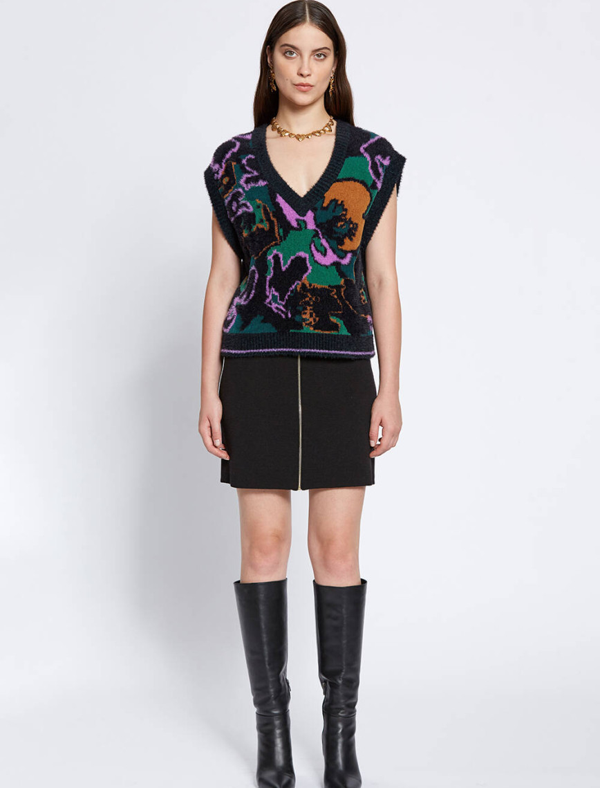 Knitss Manolya Desenli Oversıze Triko Yelek Knitss Manolya Desenli Oversıze Triko Yelek