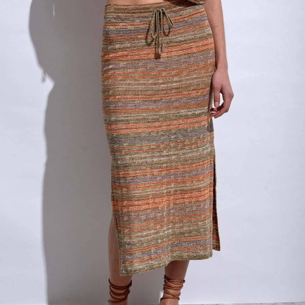 Knitss Yırtmaç Detaylı Tarçın Rengi Triko Etek