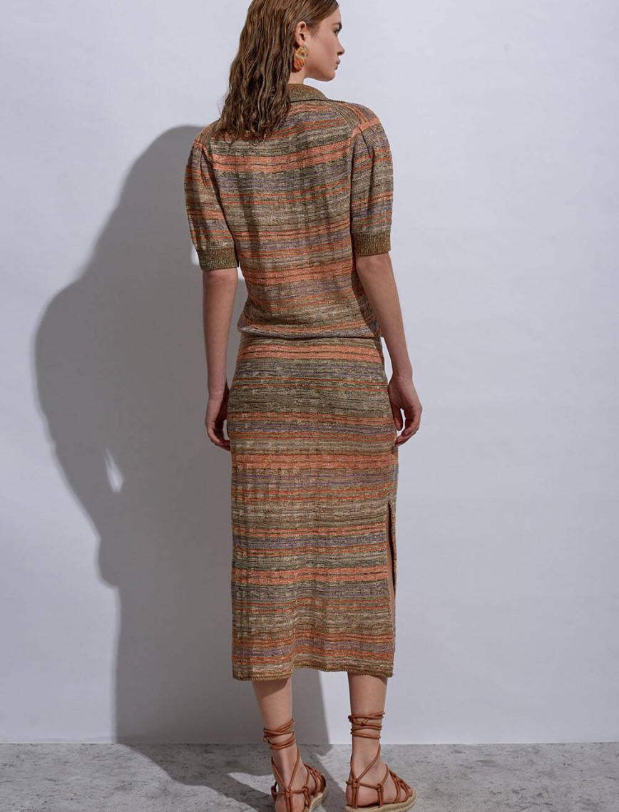 Knitss Yırtmaç Detaylı Tarçın Rengi Triko Etek Knitss Yırtmaç Detaylı Tarçın Rengi Triko Etek