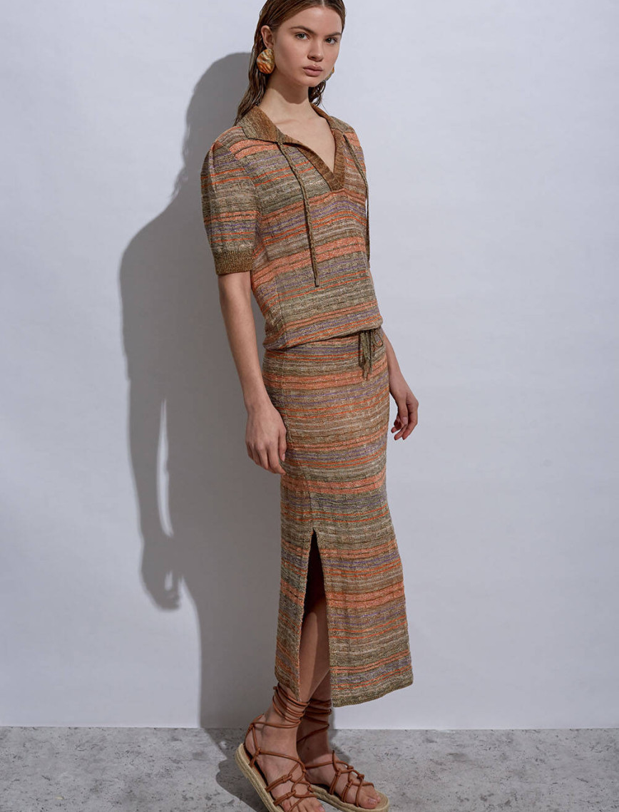 Knitss Yırtmaç Detaylı Tarçın Rengi Triko Etek Knitss Yırtmaç Detaylı Tarçın Rengi Triko Etek