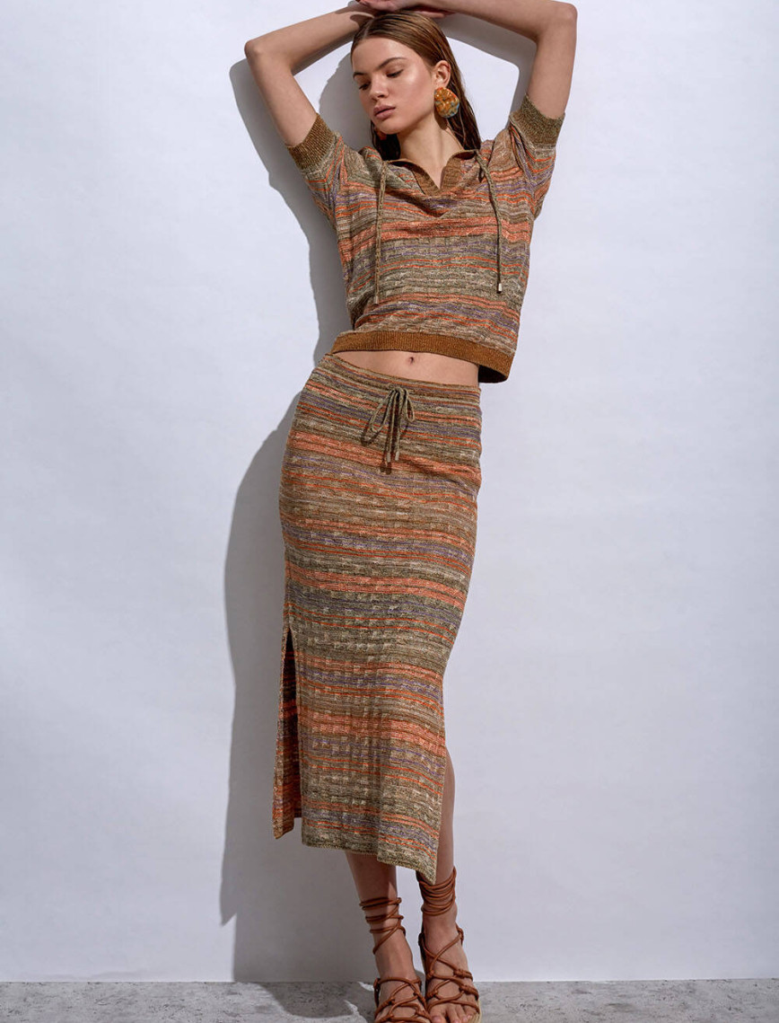 Knitss Yırtmaç Detaylı Tarçın Rengi Triko Etek Knitss Yırtmaç Detaylı Tarçın Rengi Triko Etek