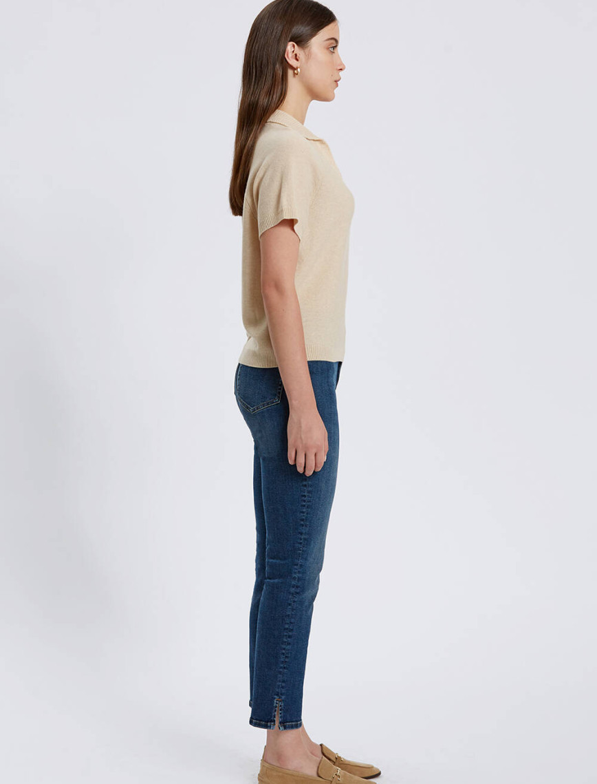 Knitss Kaşmir Karışımlı Polo Yaka Bej Triko Üst Knitss Kaşmir Karışımlı Polo Yaka Bej Triko Üst