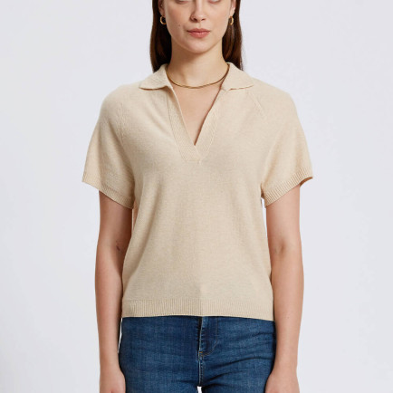 Knitss Kaşmir Karışımlı Polo Yaka Bej Triko Üst