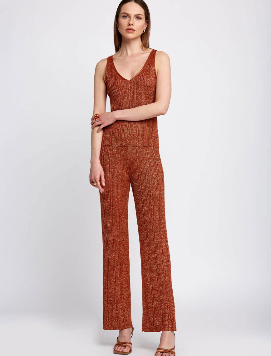 Knitss Yırtmaç Detaylı Tarçın Rengi Triko Pantolon Knitss Yırtmaç Detaylı Tarçın Rengi Triko Pantolon