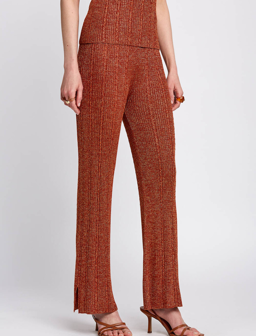 Knitss Yırtmaç Detaylı Tarçın Rengi Triko Pantolon Knitss Yırtmaç Detaylı Tarçın Rengi Triko Pantolon