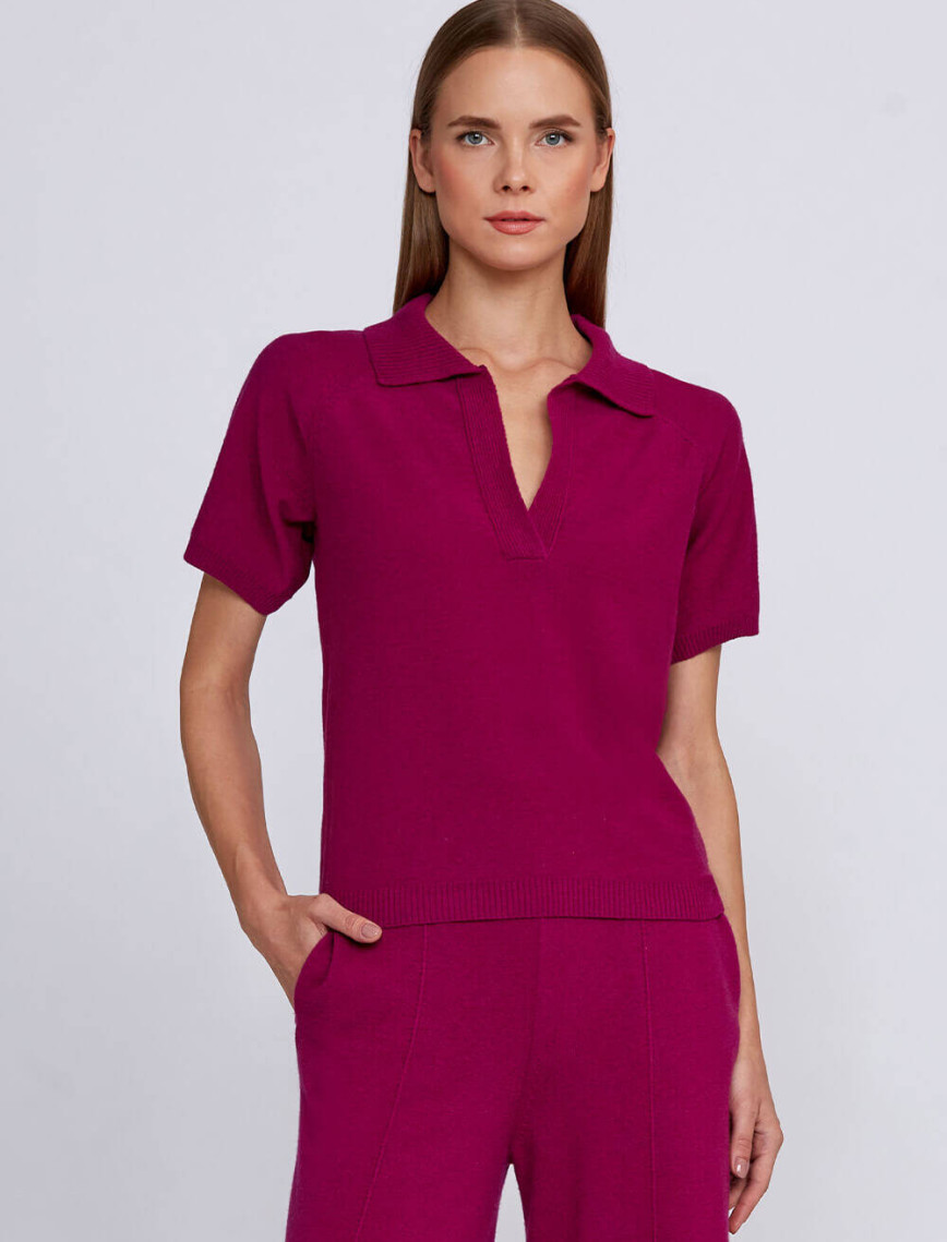 Knitss Kaşmir Karışımlı Polo Yaka Pembe Triko Üst Knitss Kaşmir Karışımlı Polo Yaka Pembe Triko Üst