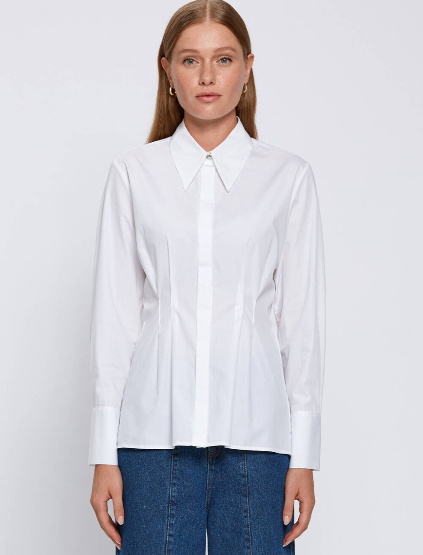 Knitss Pile Detaylı Beyaz Saf Pamuk Gömlek Knitss Pile Detaylı Beyaz Saf Pamuk Gömlek