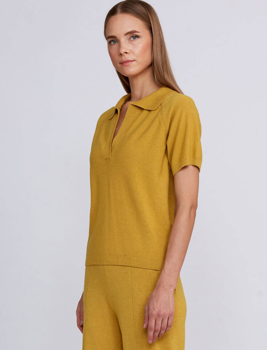 Knitss Kaşmir Karışımlı Polo Yaka Sarı Triko Üst