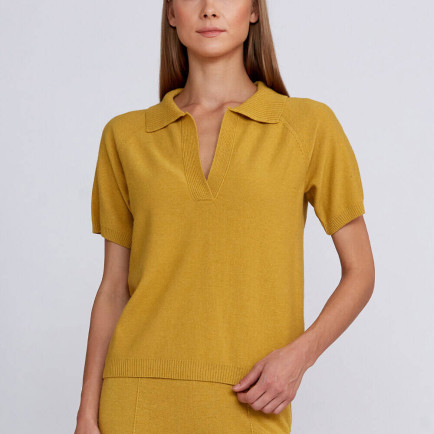 Knitss Kaşmir Karışımlı Polo Yaka Sarı Triko Üst