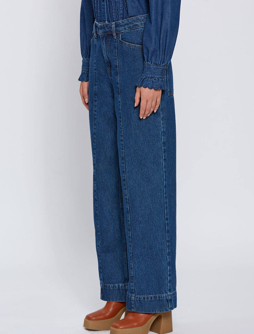 Knitss Yüksek Bel Mavi Denim Pantolon Knitss Yüksek Bel Mavi Denim Pantolon