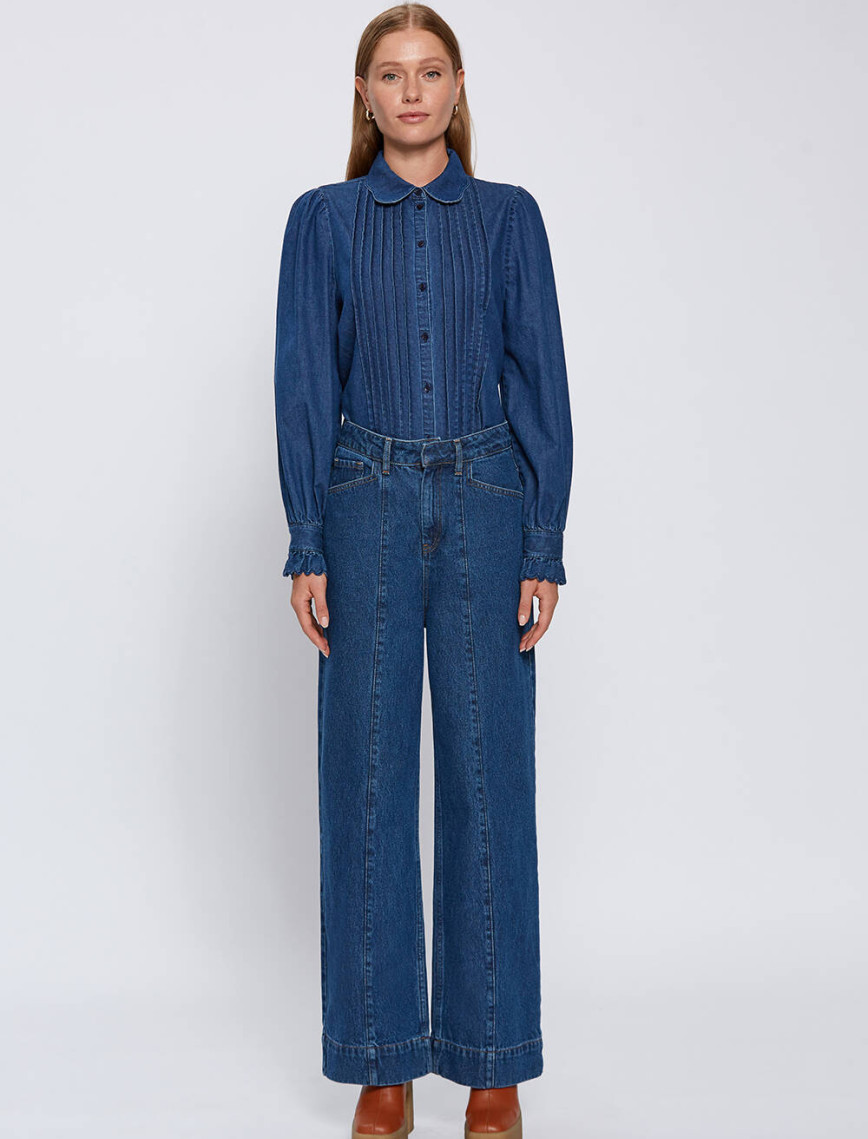 Knitss Yüksek Bel Mavi Denim Pantolon Knitss Yüksek Bel Mavi Denim Pantolon