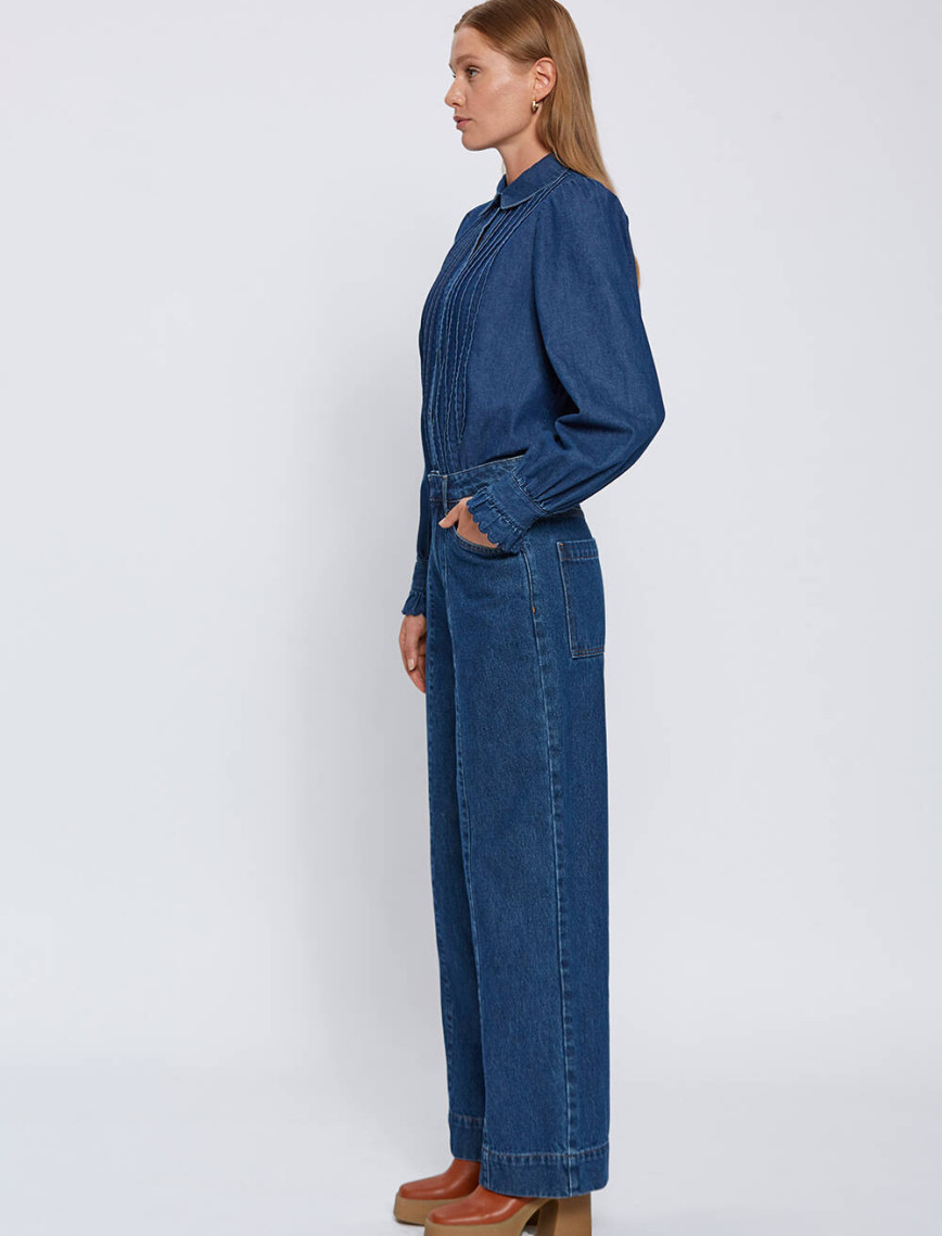 Knitss Yüksek Bel Mavi Denim Pantolon Knitss Yüksek Bel Mavi Denim Pantolon