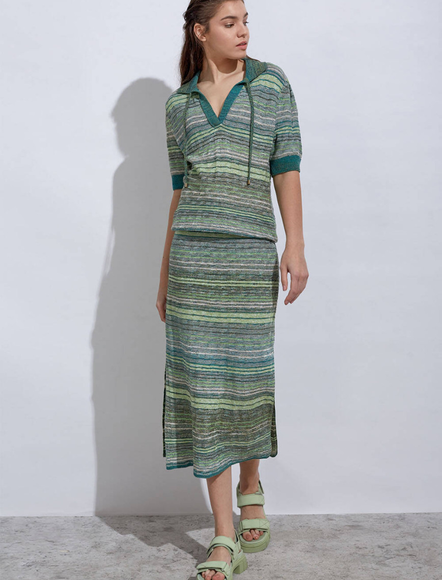 Knitss Yırtmaç Detaylı Yeşil Triko Etek Knitss Yırtmaç Detaylı Yeşil Triko Etek