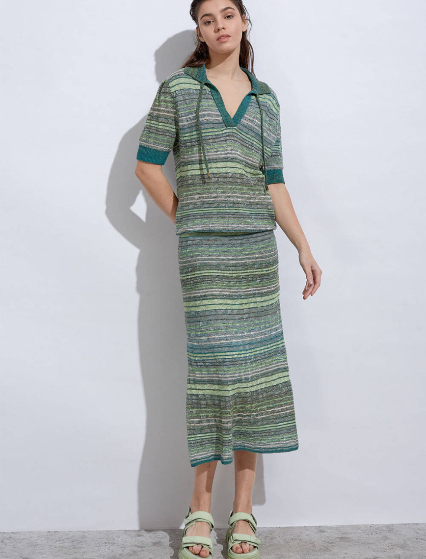 Knitss Yırtmaç Detaylı Yeşil Triko Etek Knitss Yırtmaç Detaylı Yeşil Triko Etek