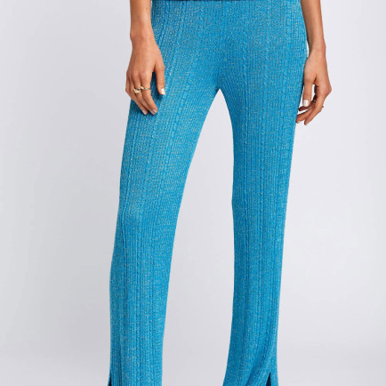 Knitss Yırtmaç Detaylı Turkuaz Triko Pantolon