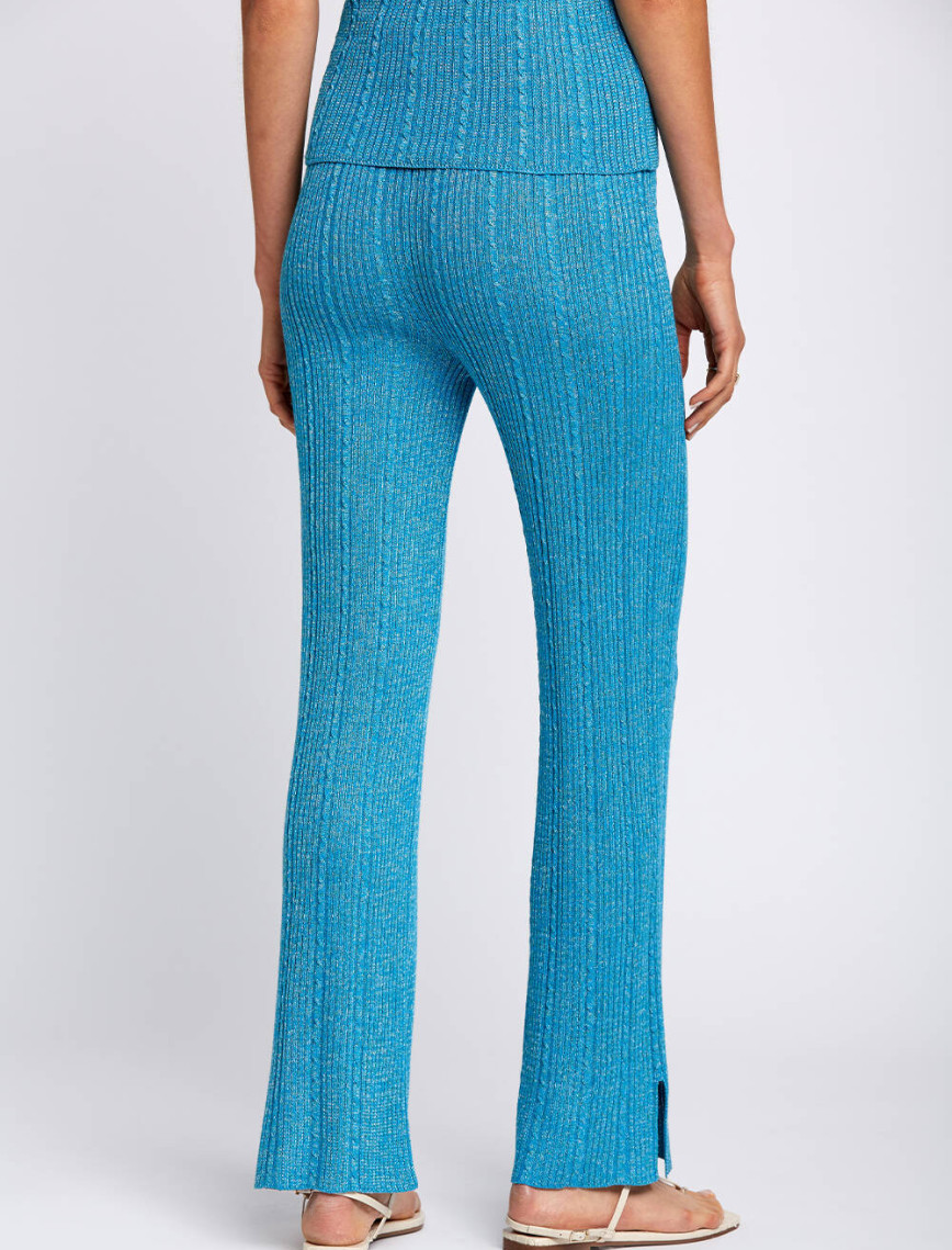 Knitss Yırtmaç Detaylı Turkuaz Triko Pantolon Knitss Yırtmaç Detaylı Turkuaz Triko Pantolon