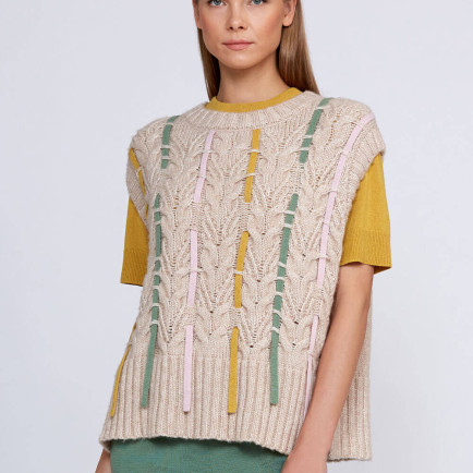 Knitss Yün Karışımlı Şerit Detaylı Krem Rengi Triko Üst Knitss Yün Karışımlı Şerit Detaylı Krem Rengi Triko Üst