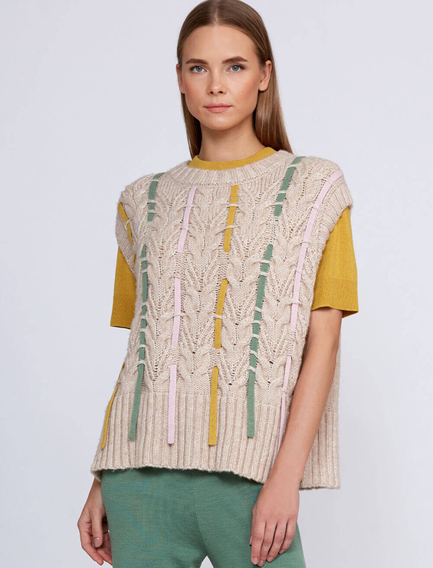 Knitss Yün Karışımlı Şerit Detaylı Krem Rengi Triko Üst Knitss Yün Karışımlı Şerit Detaylı Krem Rengi Triko Üst