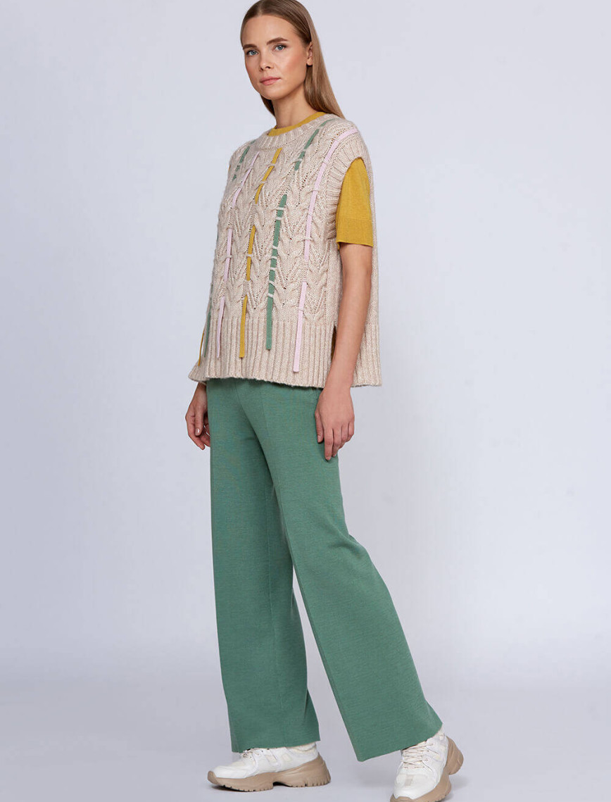 Knitss Yün Karışımlı Şerit Detaylı Krem Rengi Triko Üst Knitss Yün Karışımlı Şerit Detaylı Krem Rengi Triko Üst