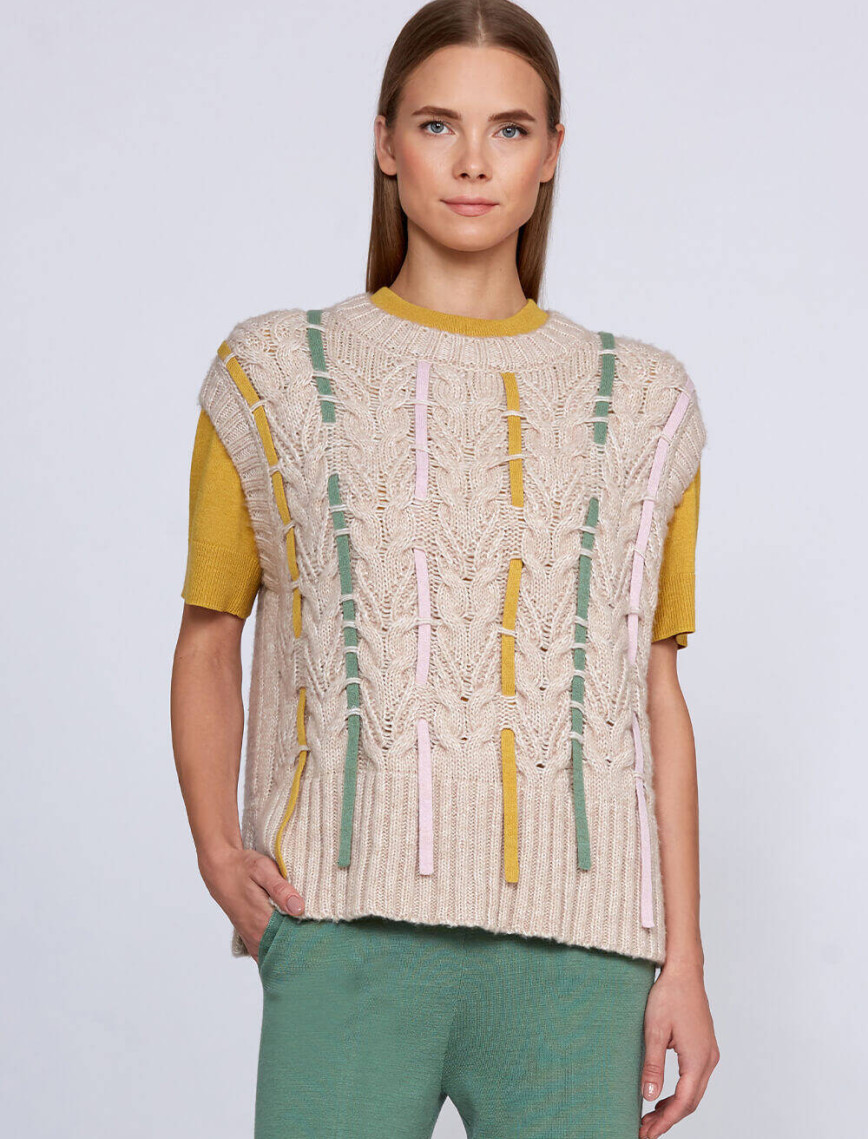 Knitss Yün Karışımlı Şerit Detaylı Krem Rengi Triko Üst Knitss Yün Karışımlı Şerit Detaylı Krem Rengi Triko Üst