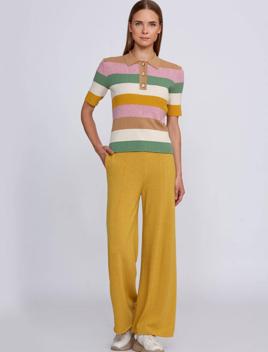 Knitss Polo Yaka Çok Renkli Triko Üst Knitss Polo Yaka Çok Renkli Triko Üst