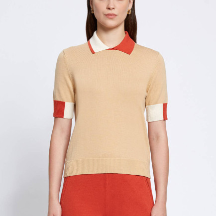 Knitss Polo Yaka Kontrast Detaylı Camel Triko Üst Knitss Polo Yaka Kontrast Detaylı Camel Triko Üst