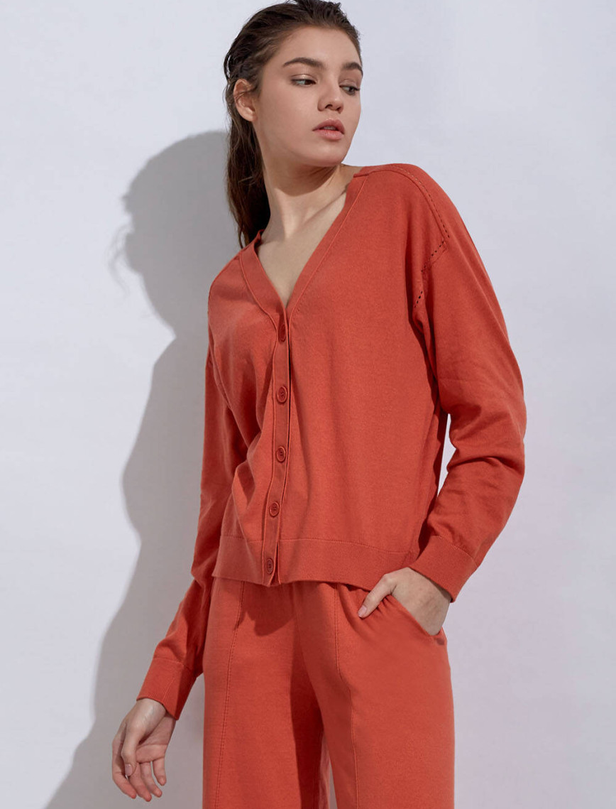 Knitss Kaşmir Karışımlı Turuncu Triko Hırka Knitss Kaşmir Karışımlı Turuncu Triko Hırka