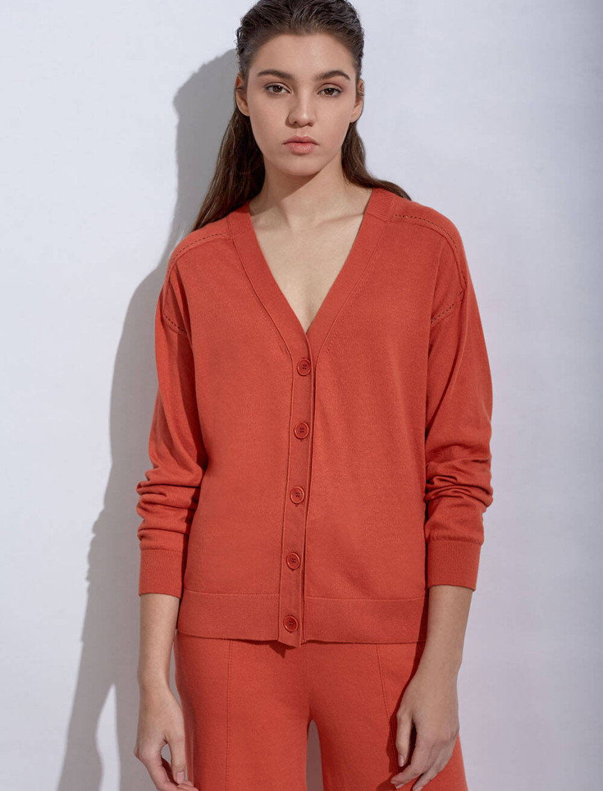 Knitss Kaşmir Karışımlı Turuncu Triko Hırka Knitss Kaşmir Karışımlı Turuncu Triko Hırka