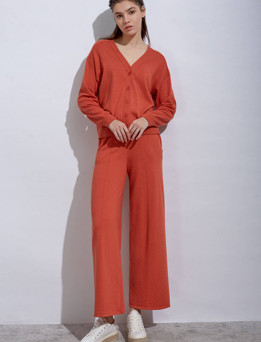 Knitss Kaşmir Karışımlı Turuncu Triko Pantolon Knitss Kaşmir Karışımlı Turuncu Triko Pantolon