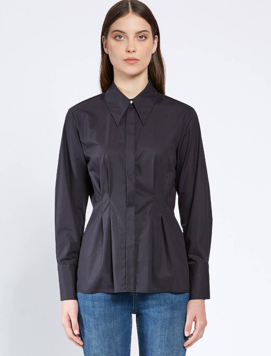 Knitss Pile Detaylı Siyah Saf Pamuk Gömlek Knitss Pile Detaylı Siyah Saf Pamuk Gömlek