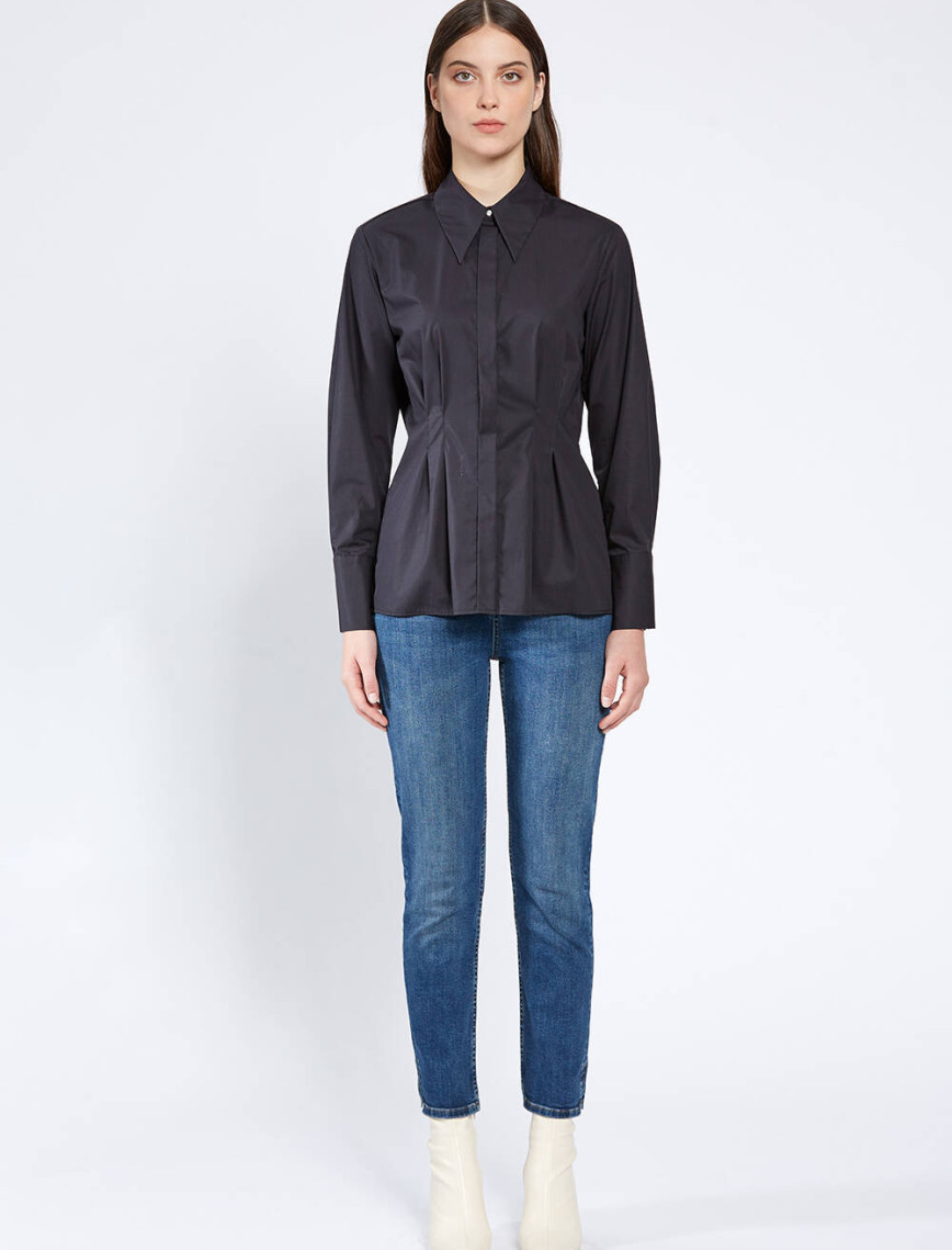 Knitss Pile Detaylı Siyah Saf Pamuk Gömlek Knitss Pile Detaylı Siyah Saf Pamuk Gömlek