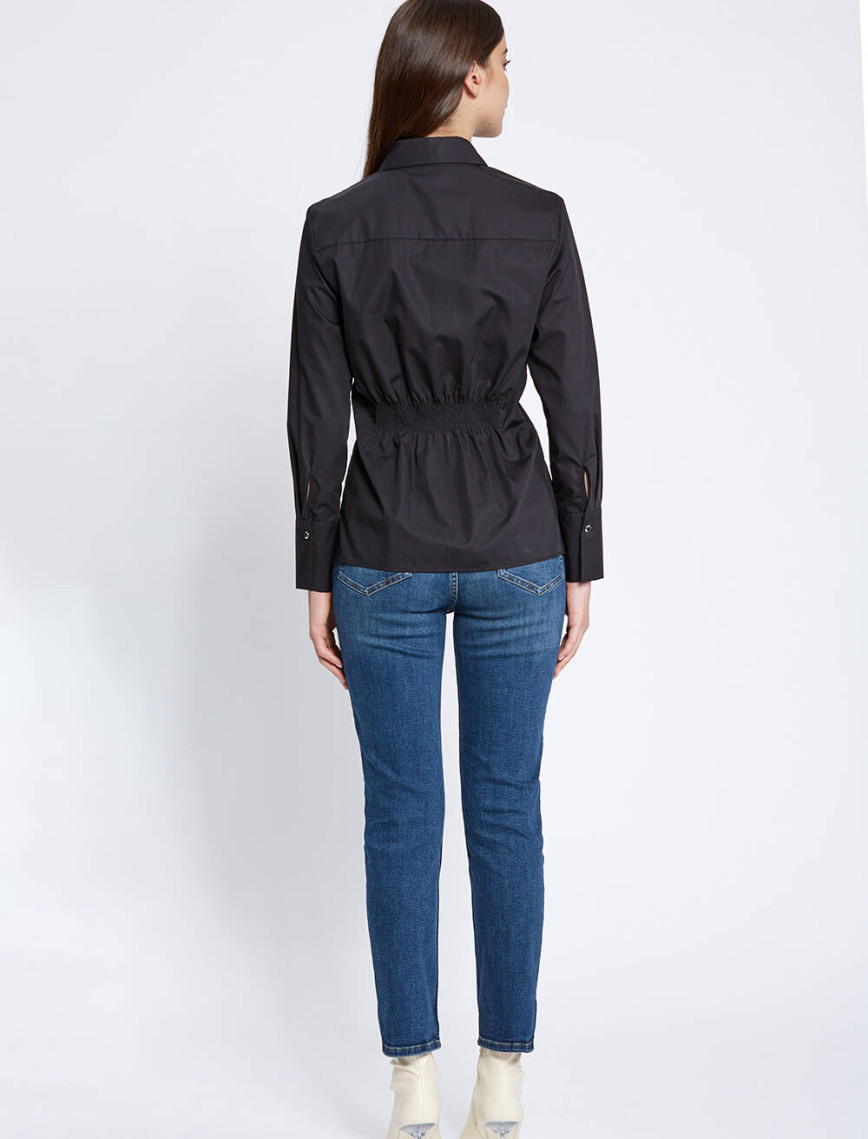 Knitss Pile Detaylı Siyah Saf Pamuk Gömlek Knitss Pile Detaylı Siyah Saf Pamuk Gömlek