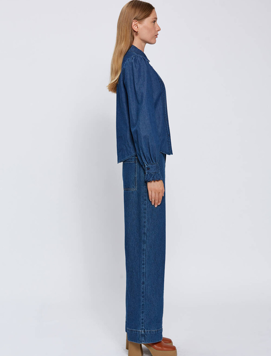 Knitss Nervür Detaylı Denim Gömlek Knitss Nervür Detaylı Denim Gömlek