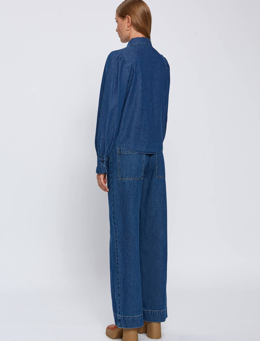 Knitss Nervür Detaylı Denim Gömlek Knitss Nervür Detaylı Denim Gömlek