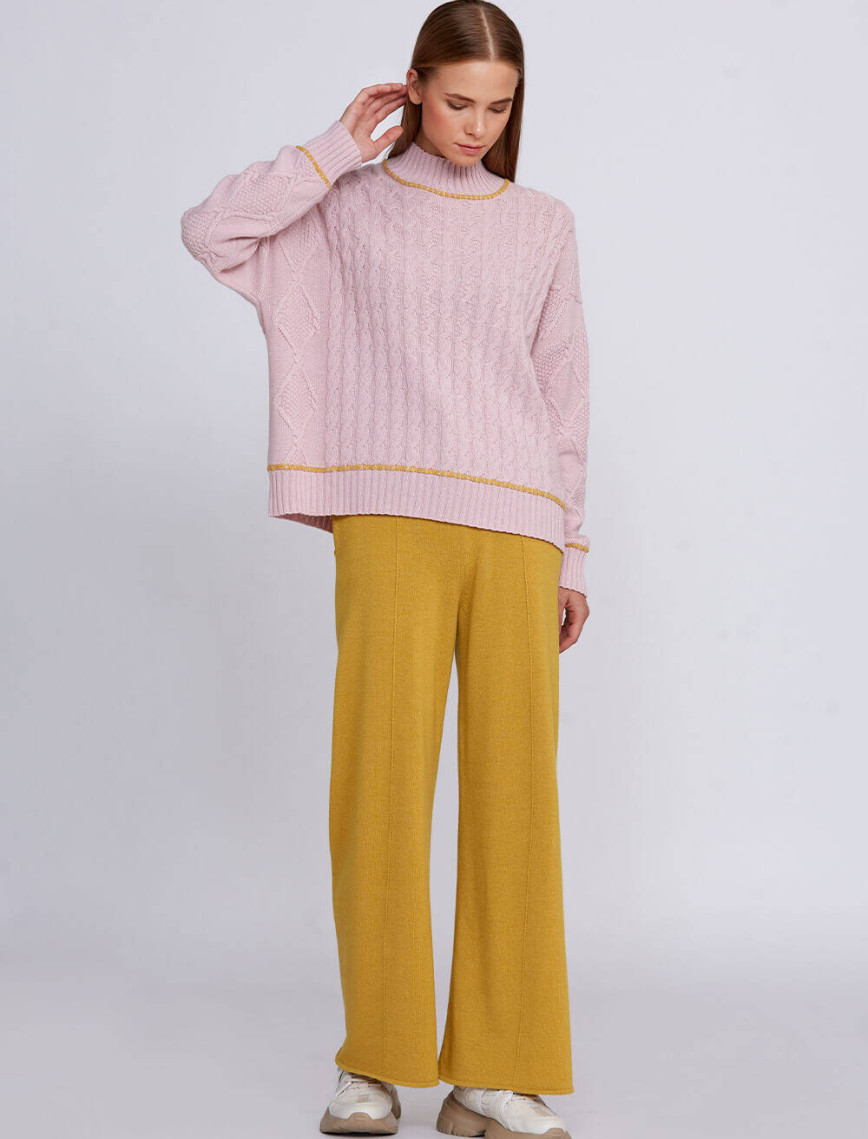 Knitss Kaşmir Karışımlı Saç Örgü Detaylı Açık Pembe Triko Knitss Kaşmir Karışımlı Saç Örgü Detaylı Açık Pembe Triko