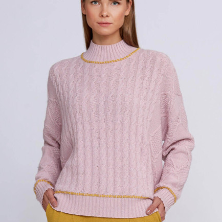 Knitss Kaşmir Karışımlı Saç Örgü Detaylı Açık Pembe Triko Knitss Kaşmir Karışımlı Saç Örgü Detaylı Açık Pembe Triko