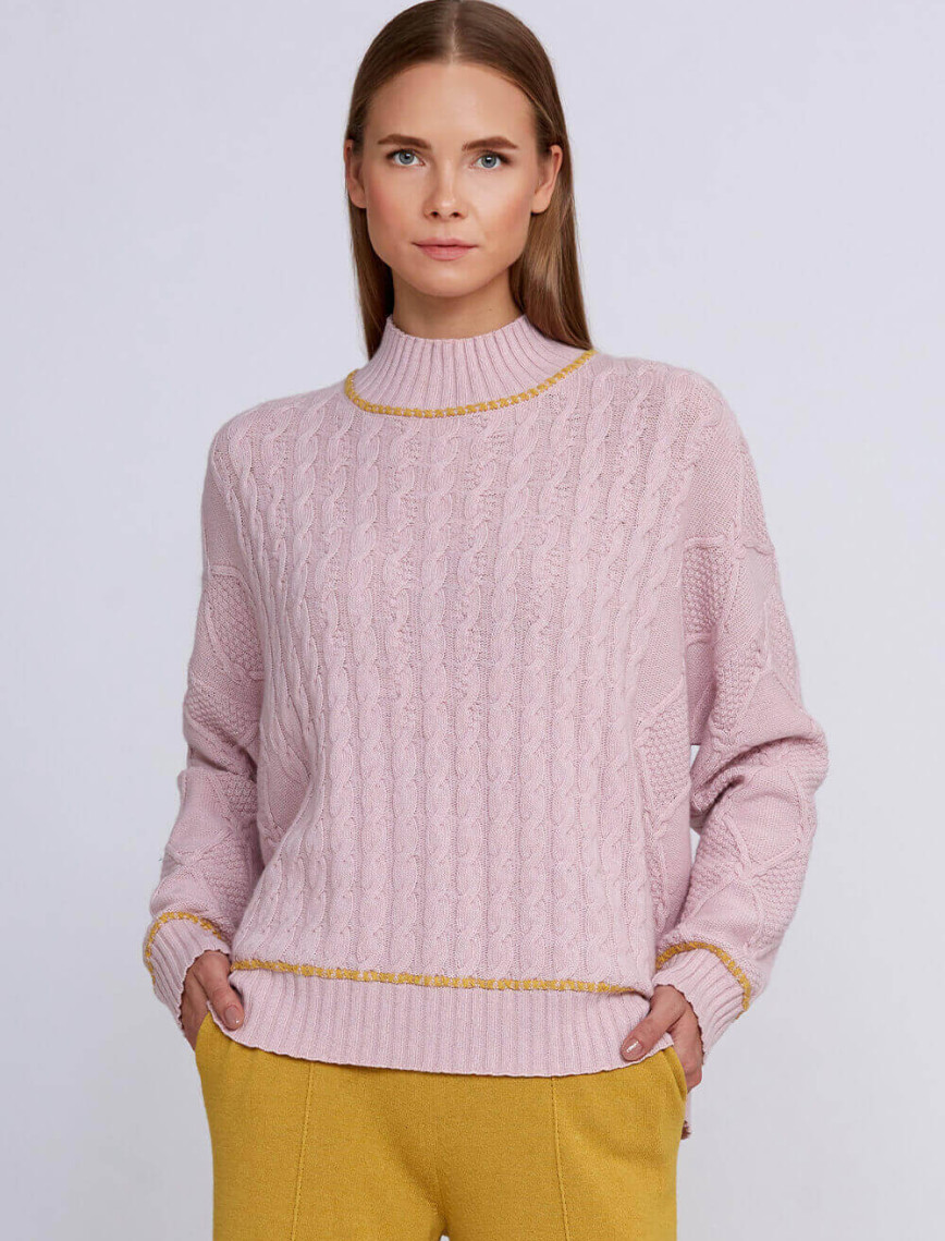 Knitss Kaşmir Karışımlı Saç Örgü Detaylı Açık Pembe Triko Knitss Kaşmir Karışımlı Saç Örgü Detaylı Açık Pembe Triko