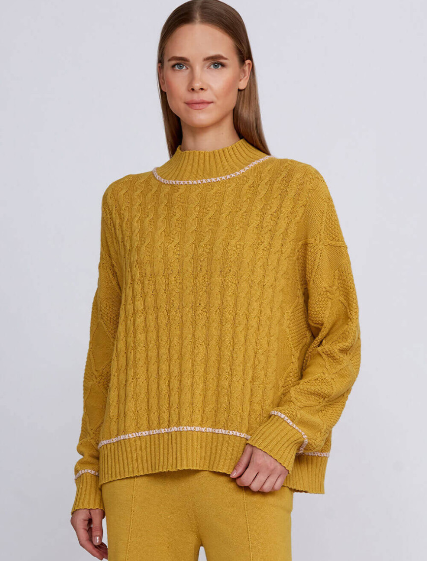 Knitss Kaşmir Karışımlı Saç Örgü Detaylı Hardal Rengi Triko Knitss Kaşmir Karışımlı Saç Örgü Detaylı Hardal Rengi Triko