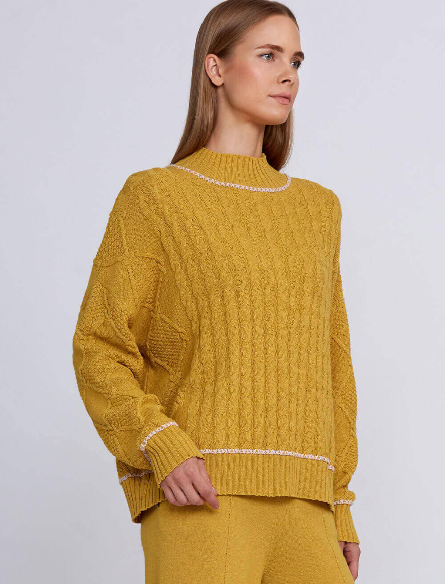 Knitss Kaşmir Karışımlı Saç Örgü Detaylı Hardal Rengi Triko Knitss Kaşmir Karışımlı Saç Örgü Detaylı Hardal Rengi Triko