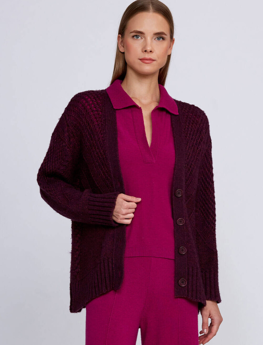 Knitss Yün Karışımlı Örgü Detaylı Bordo Triko Hırka Knitss Yün Karışımlı Örgü Detaylı Bordo Triko Hırka