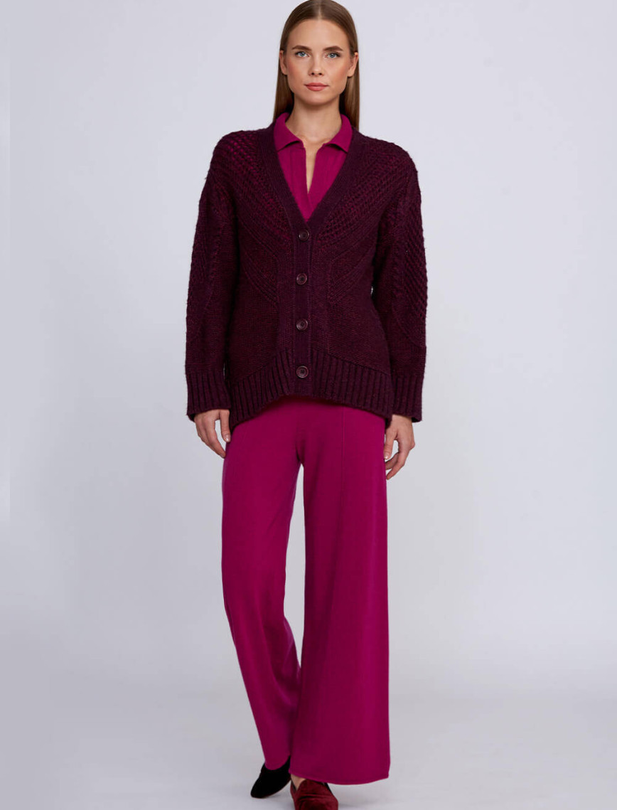 Knitss Yün Karışımlı Örgü Detaylı Bordo Triko Hırka Knitss Yün Karışımlı Örgü Detaylı Bordo Triko Hırka