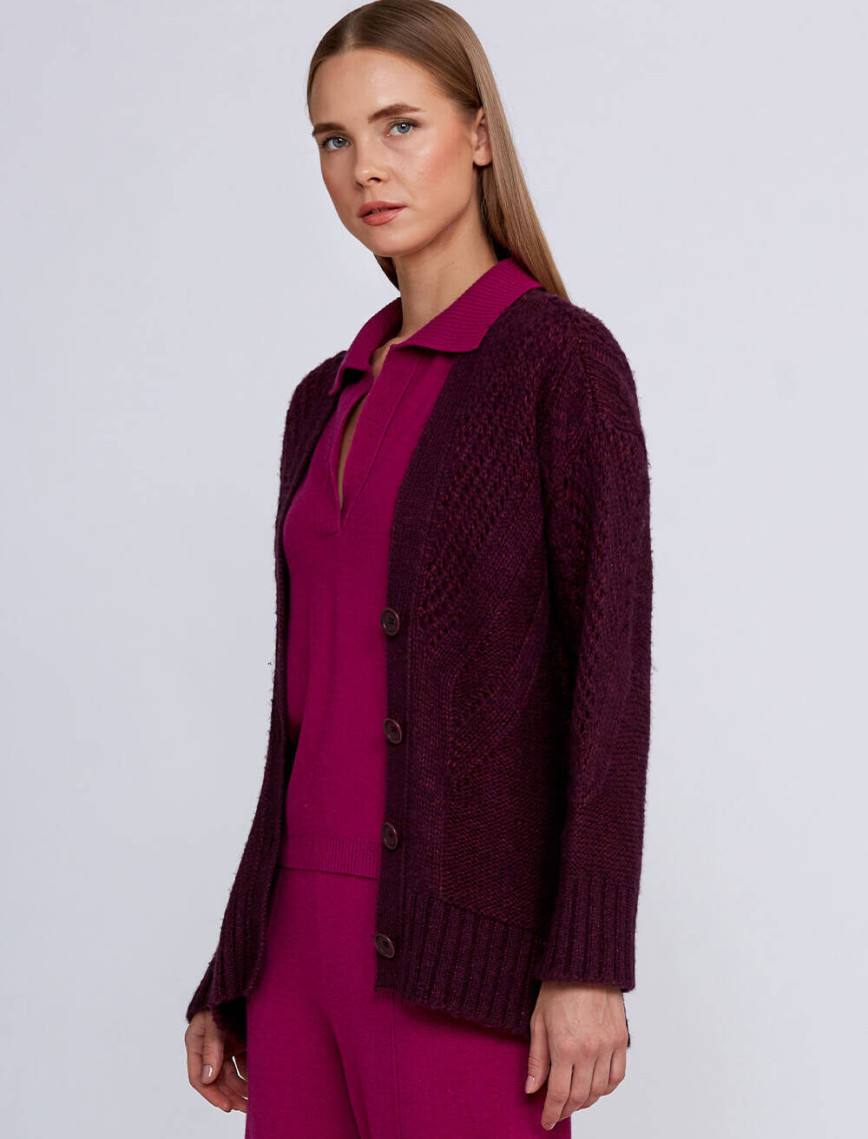 Knitss Yün Karışımlı Örgü Detaylı Bordo Triko Hırka Knitss Yün Karışımlı Örgü Detaylı Bordo Triko Hırka