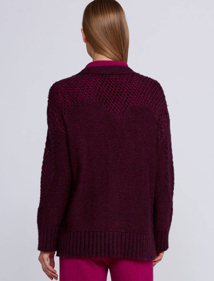 Knitss Yün Karışımlı Örgü Detaylı Bordo Triko Hırka Knitss Yün Karışımlı Örgü Detaylı Bordo Triko Hırka