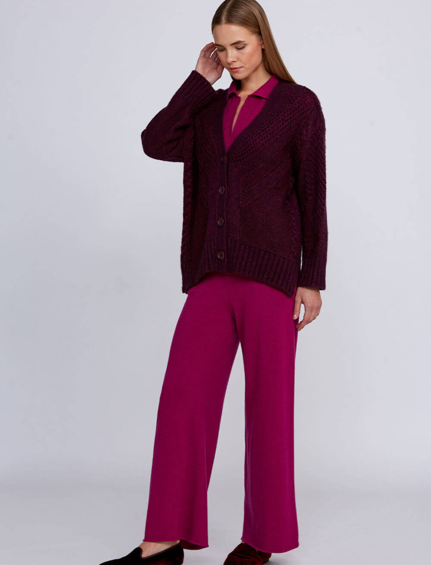 Knitss Yün Karışımlı Örgü Detaylı Bordo Triko Hırka Knitss Yün Karışımlı Örgü Detaylı Bordo Triko Hırka