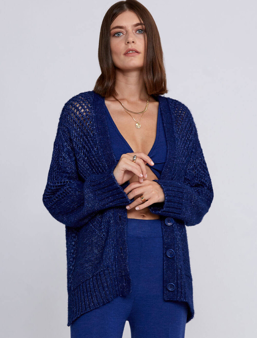 Knitss Yün Karışımlı Örgü Detaylı Lacivert Triko Hırka Knitss Yün Karışımlı Örgü Detaylı Lacivert Triko Hırka